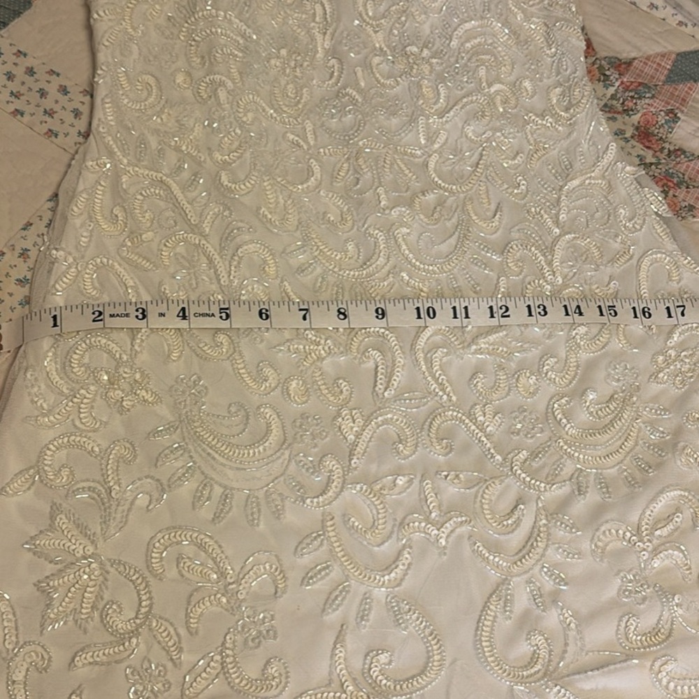 Ivory sequined wedding dress size 8 sheer beaded bodice and long sleeves long - Picture 9 of 9